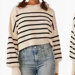 Free People Ribbed Striped Crop Sweater. XL.